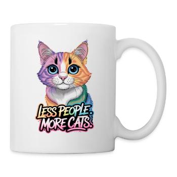 Weniger Menschen Mehr Katzen Buntes Katzenmotiv - Tasse - Weiß - Rechts