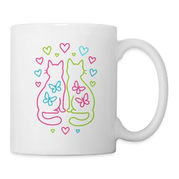 Chats néon avec cœurs et papillons - Mug blanc - blanc - Droite