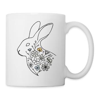 Ostern Hase Mit Blumen Retro Stil - Tasse - Weiß - Rechts