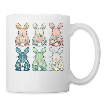 Ostern Vintage Stil Blumenhasen Design - Tasse - Weiß - Rechts