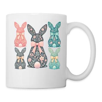 Ostern Hase Blumenmuster Retro Look - Tasse - Weiß - Rechts