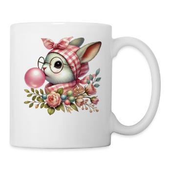 Lapin rétro de Pâques avec des verres et des fleurs - Mug blanc - blanc - Droite