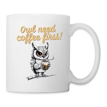 Funny Owl Drinks Coffee Saying Caffeine First - Mug - white - Right