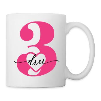 Ziffer Drei 3 mit Herz - Tasse - Weiß - Rechts