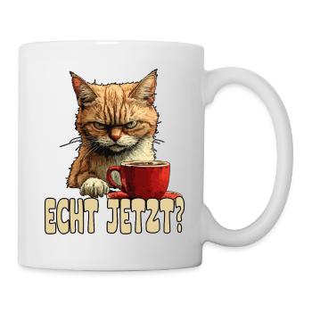 Funny cat with coffee and saying - Mug - white - Right