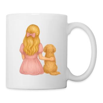 Young Woman with Little Dog – Delicate Watercolor Motif - Mug - white - Right