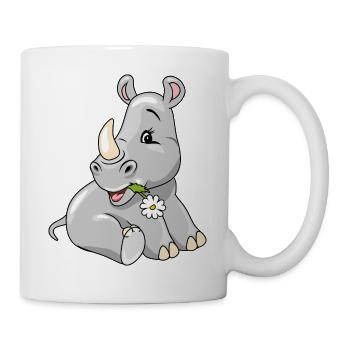 Cute shy baby rhino with chamomile - Mug - white - Right