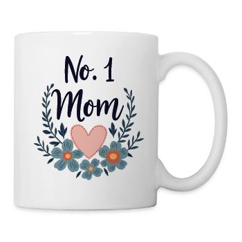 Beste Mama No 1 Mom – Herz & Blumen Geschenkidee - Tasse - Weiß - Rechts