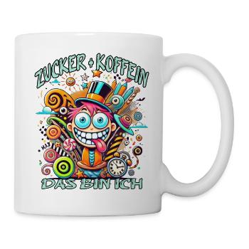 Lustiger Spruch - Zucker + Koffein, das bin ich - Tasse - Weiß - Rechts