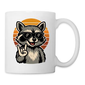 Lustiges Waschbär Rock Retro Musik Motiv - Tasse - Weiß - Rechts