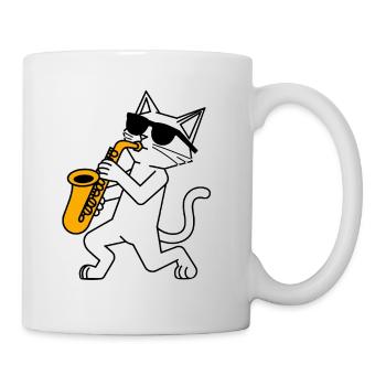 Lustige Katze mit Sonnebrille und Saxophon - Tasse - Weiß - Rechts