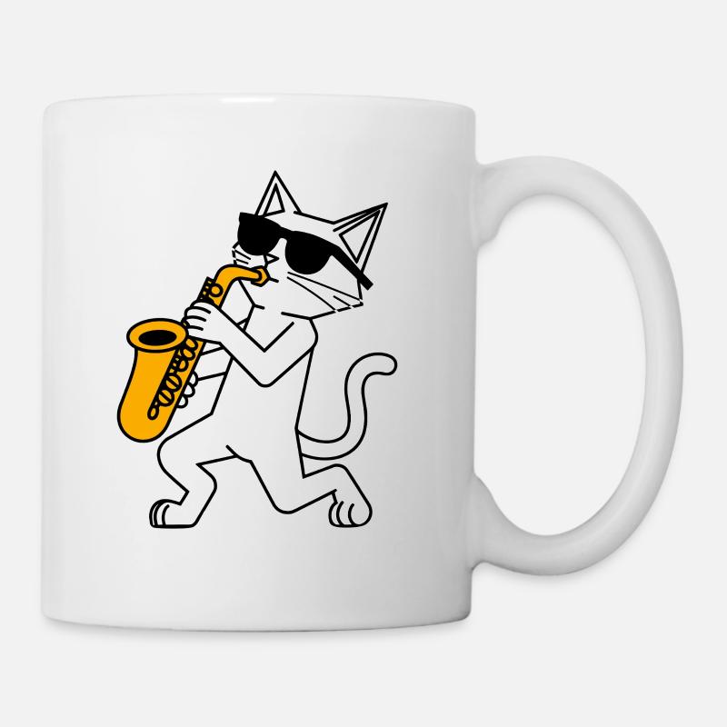 Lustige Katze mit Sonnebrille und Saxophon - Tasse - Weiß