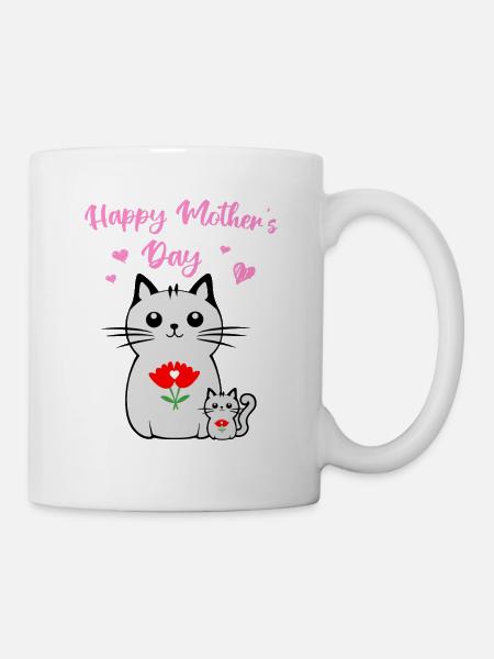 Katze und ihr Kätzchen, Muttertag - Tasse - Weiß