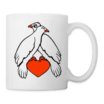 2 colombes coeur oiseaux deux couple assis amoureux - Mug blanc - blanc - Droite