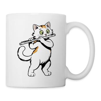 Cat plays flute - Mug - white - Right