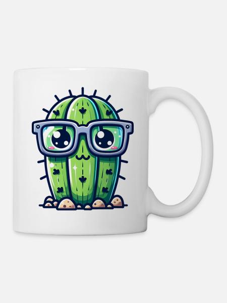 Kaktus mit Brille - Tasse - Weiß