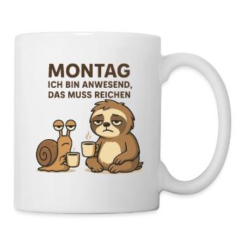 Montag - Bin anwesend Faultier und Kaffee Fun Büro - Tasse - Weiß - Rechts