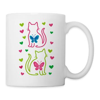 Chat, Chats, Papillon, Printemps, Années 80, Années 90 - Mug blanc - blanc - Droite