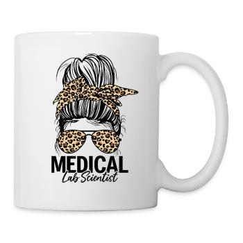 Medizinischer Laborwissenschaftler Messy Bun Leopard MLS Labor - Tasse - Weiß - Rechts