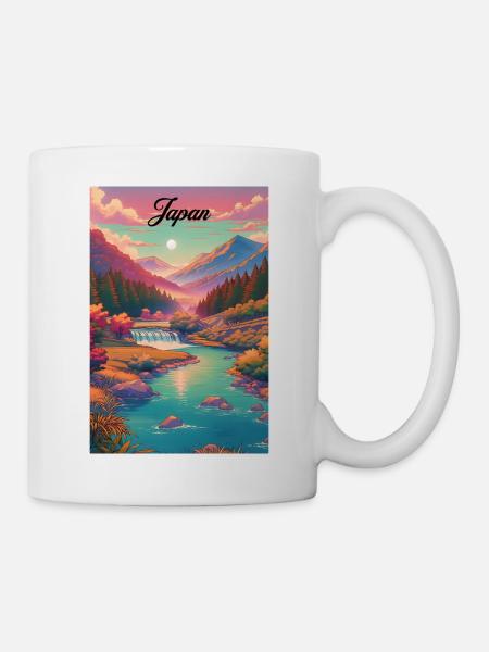 Japan Retro Landschaft Poster Vintage Souvenir - Tasse - Weiß