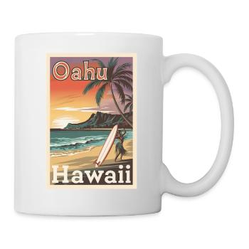 Oahu Hawaii Retro Poster Vintage Souvenir - Mug - white - Right