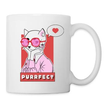 Purrfectly in Love - T-Shirt Design Katze - Tasse - Weiß - Rechts