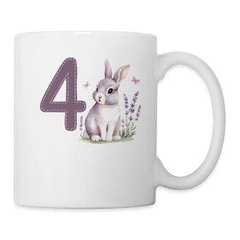 4. Geburtstag 4 Jahre Hase Häschen Lavendel Lila - Tasse - Weiß - Rechts