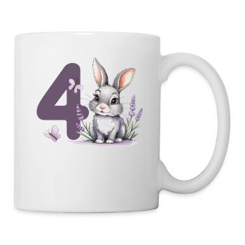 4. Geburtstag 4 Jahre Hase Häschen Lavendel Lila - Tasse - Weiß - Rechts