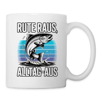 Angeln | Rute raus Alltag aus | Angler - Tasse - Weiß - Rechts