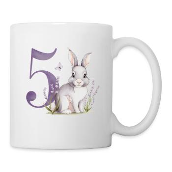 5. Geburtstag 5 Jahre Hase Häschen Lavendel Lila - Tasse - Weiß - Rechts