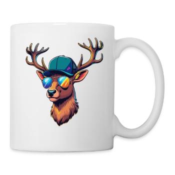 Cooler Hirsch Hirschkopf Jäger Jagen Wild Wald - Tasse - Weiß - Rechts
