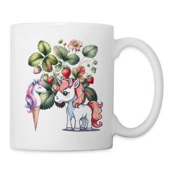 Erdbeer Einhorn Kinder Mädchen Frauen Teenie - Tasse - Weiß - Rechts