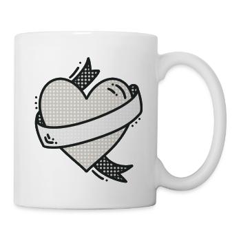 Herz / Tattoo / Banner / Comic / Liebe / Punkte - Tasse - Weiß - Rechts