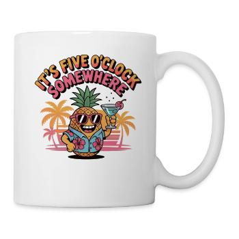 Ananas mit Cocktail - Fünf Uhr Irgendwo Shirt - Tasse - Weiß - Rechts
