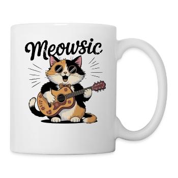 Meowsic Cat Playing With Guitar Music Musician - Mug - white - Right