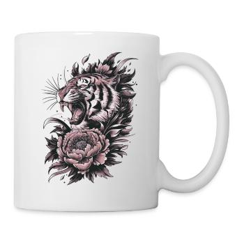 Tiger Meets Blossom – Power & Elegance - Mug - white - Right