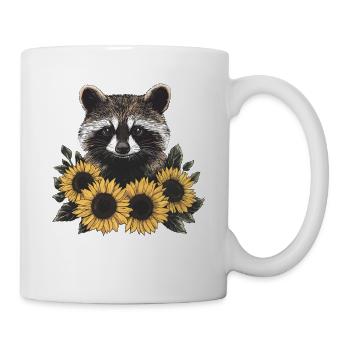 Waschbär mit Sonnenblumen - Tasse - Weiß - Rechts