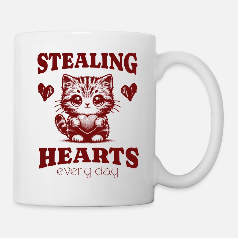 Voler des cœurs tous les jours Chat mignon Vday animal de compagnie - Mug blanc - blanc