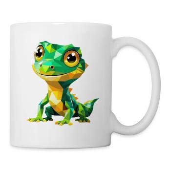 Gecko Polygon – Buntes Tierdesign - Tasse - Weiß - Rechts