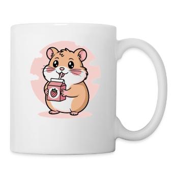 Cute Chibi Hamster Drinking Strawberry Milk Kawaii - Mug - white - Right