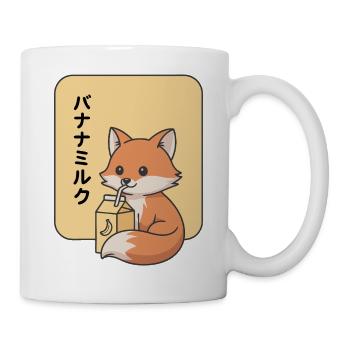 Cartoon Fuchs Trinkt Banane Milch Kawaii Tier - Tasse - Weiß - Rechts