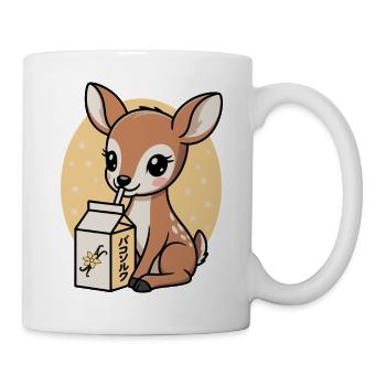 Kawaii Hirsch Trinken Vanille Milch Cartoon Tier - Tasse - Weiß - Rechts