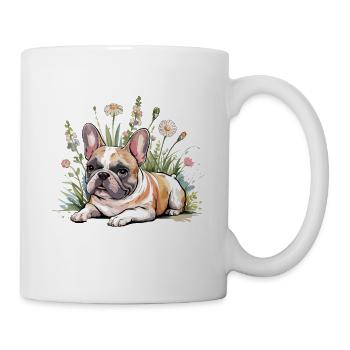 Französische Bulldogge im Blumenfeld Entspannung - Tasse - Weiß - Rechts
