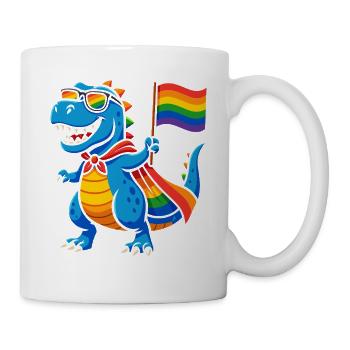 Pride Dino mit Regenbogen Cape - Tasse - Weiß - Rechts