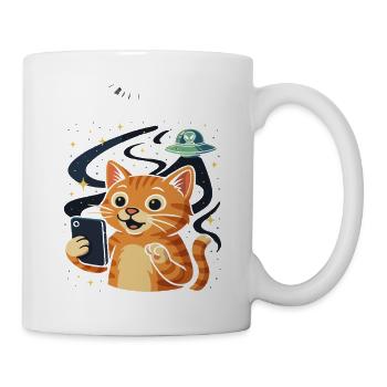 Weltraum Katze mit Alien UFO - Tasse - Weiß - Rechts