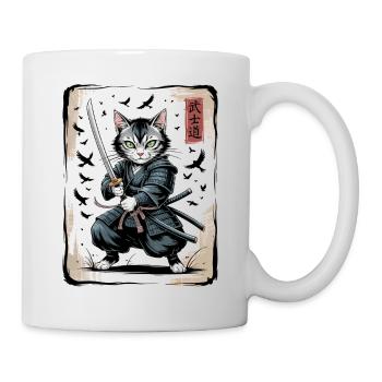 Samurai Katze Vintage Ukiyo-e Krieger Kunst - Tasse - Weiß - Rechts