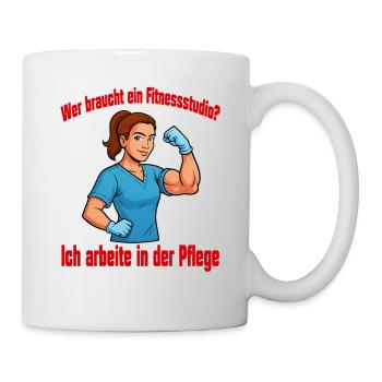 Wer braucht ein Fitnessstudio - Frau - Tasse - Weiß - Rechts
