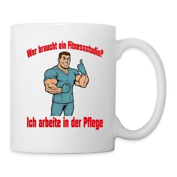 Wer braucht ein Fitnessstudio - Mann - Tasse - Weiß - Rechts