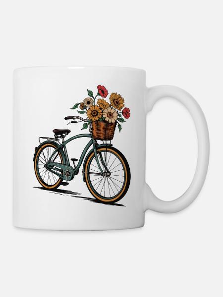 Floral Bicycle Retro Art - Mug - white