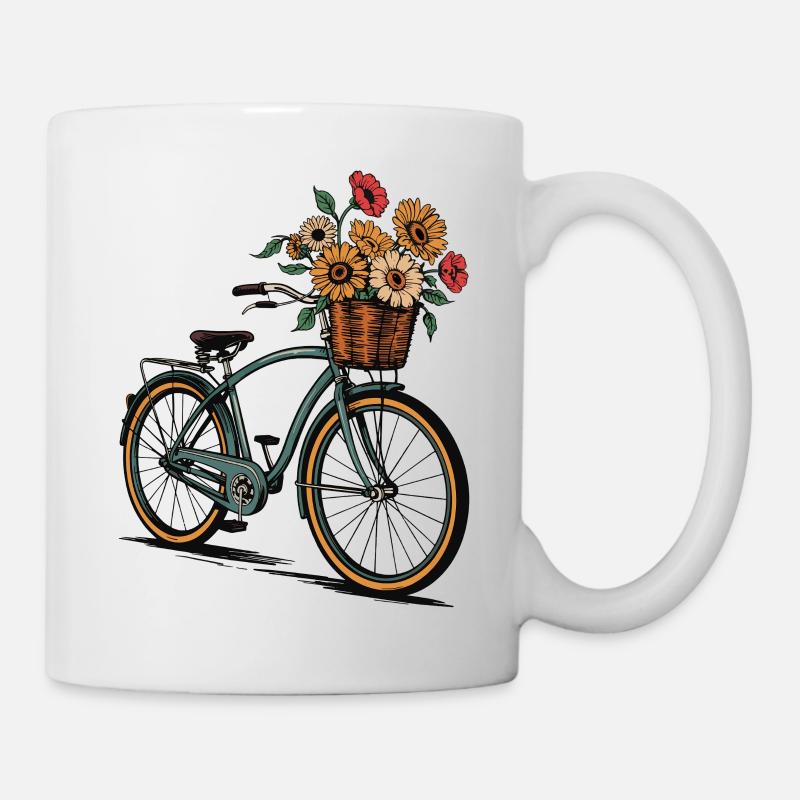 Floral Bicycle Retro Art - Mug - white